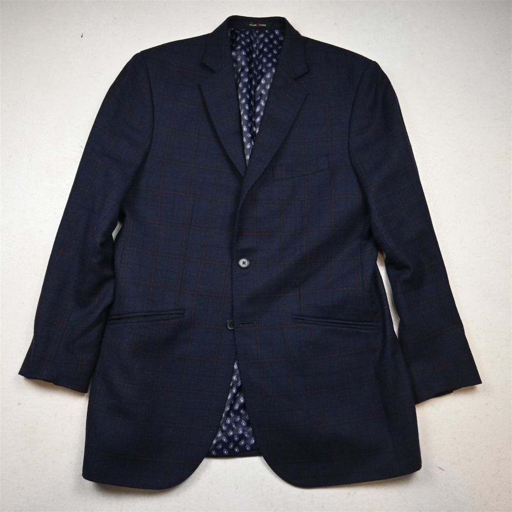 Tailor Store 40S Blue Windowpane 100% Wool Mens Blazer Suit Jacket Sport Coat